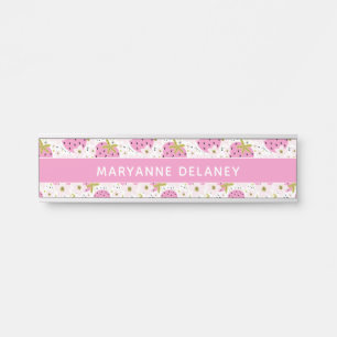 Letrero Para Puerta Fresas rosadas nombre personalizado