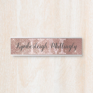 Letrero Para Puerta Girly Rosa Gold Glam Purpurina Sparkle Monograma N