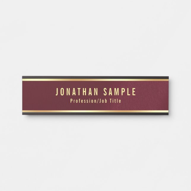 Letrero Para Puerta Glamour dorado negro y borgoña (Anverso)