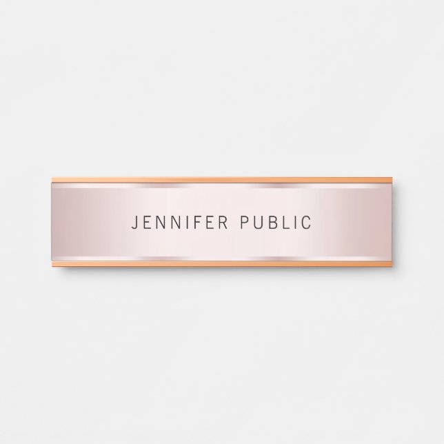 Letrero Para Puerta Glamour Rose Gold Elegant Name Home House (Anverso)