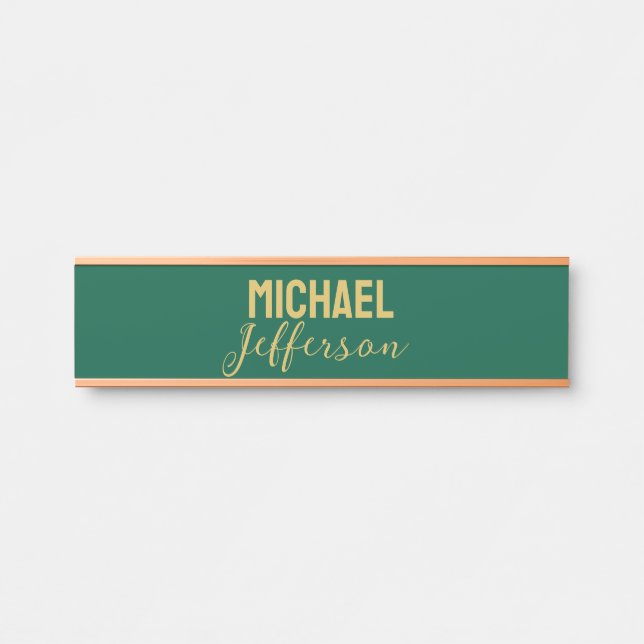 Letrero Para Puerta Gold green color elegant modern minimalist name (Anverso)