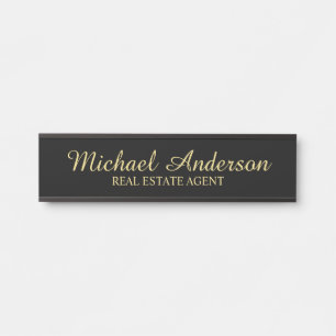 Letrero Para Puerta Guión elegante profesional Negro y Oro