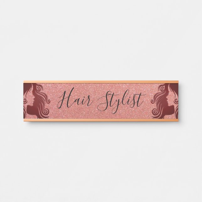 Letrero Para Puerta Hair Stylist en Purpurina (Anverso)