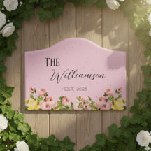 House Floral Custom Established Year Door Sign
