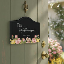 House Floral Custom Established Year Door Sign