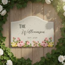 House Floral Custom Established Year Door Sign