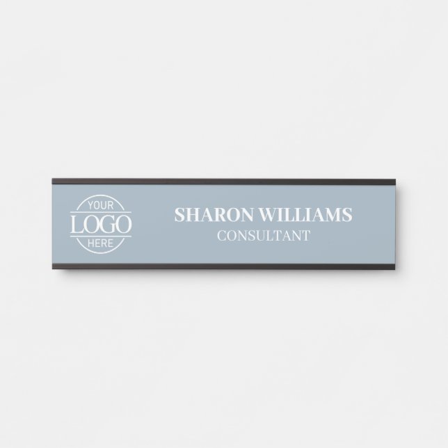 Letrero Para Puerta Interchangeable Dusty Blue Custom Business Logo  (Anverso)