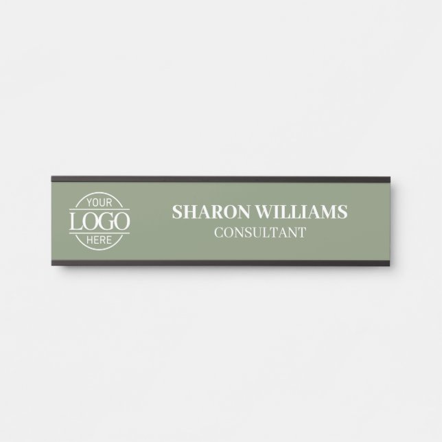 Letrero Para Puerta Interchangeable Sage Green Custom Business Logo  (Anverso)