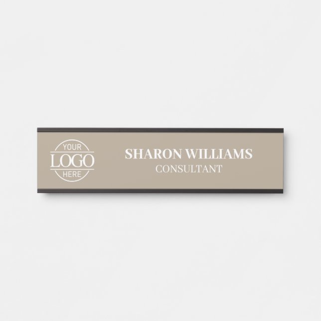 Letrero Para Puerta Interchangeable Taupe Beige Custom Business Logo  (Anverso)