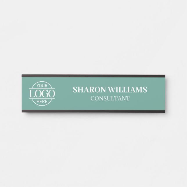Letrero Para Puerta Interchangeable Teal Green Custom Business Logo  (Anverso)