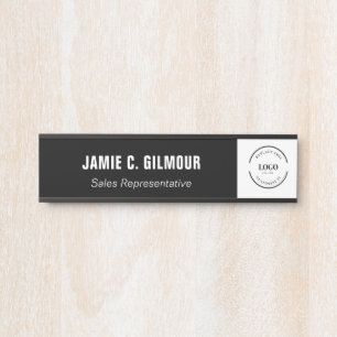 Letrero Para Puerta Logotipo empresarial Simple Negro Blanco Personali