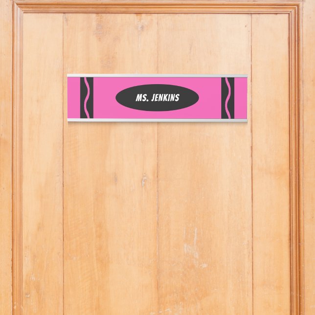 Letrero Para Puerta Maestría en Crayón Rosa (Pink Crayon Teacher Door Sign)