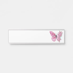 Letrero Para Puerta Mariposa de flores con Sakura rosa