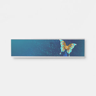 Letrero Para Puerta Mariposas doradas sobre fondo azul