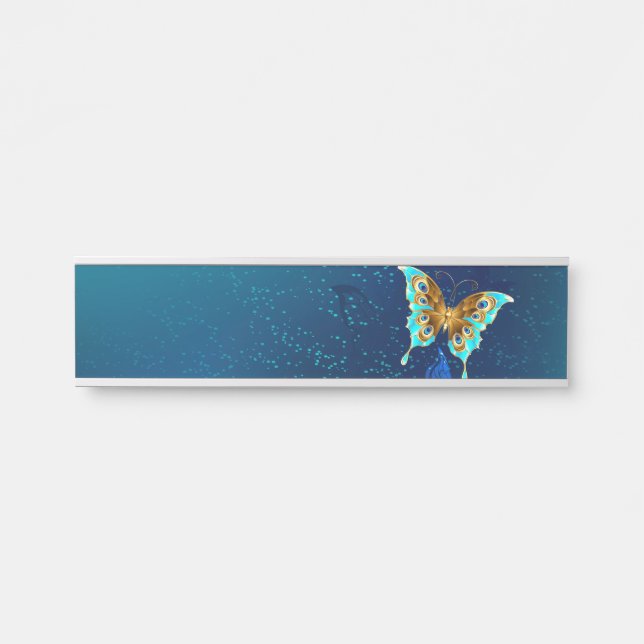 Letrero Para Puerta Mariposas doradas sobre fondo azul (Anverso)