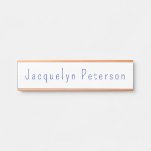 Letrero Para Puerta Minimalista Llanura Azul Blanco Elegante Nombre Mo