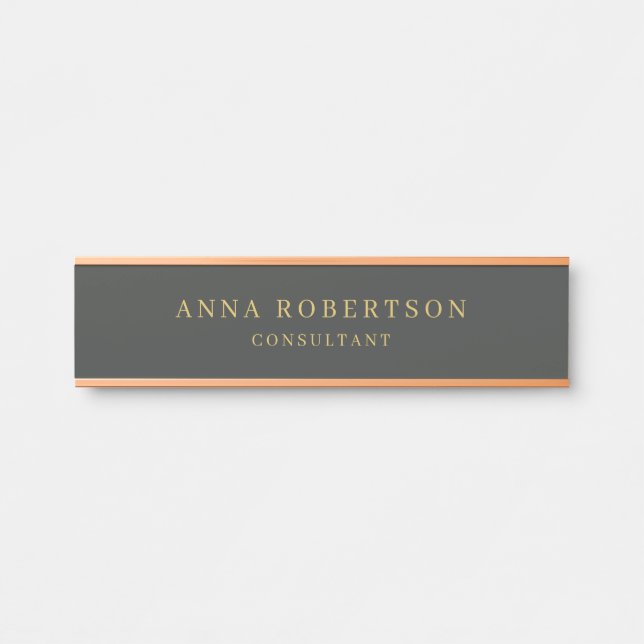 Letrero Para Puerta Minimalista profesional de color negro y dorado ún (Anverso)
