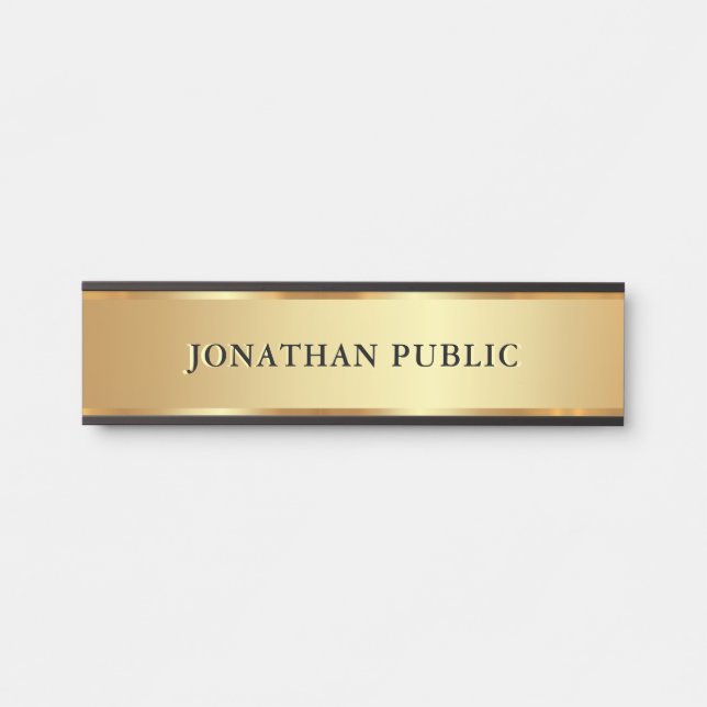 Letrero Para Puerta Modern Custom Text Name Luxury Black & Gold (Anverso)