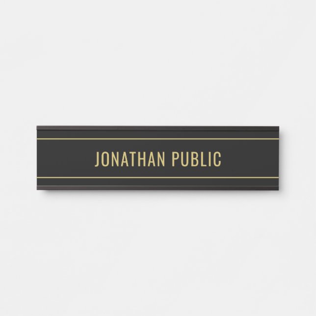 Letrero Para Puerta Modern Simple Template Elegant Black & Gold Name (Anverso)