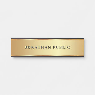 Letrero Para Puerta Moderno Personalizado Nombre de texto Negro & Oro