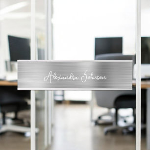 Letrero Para Puerta Moderno Relieve metalizado de negocios plateado de