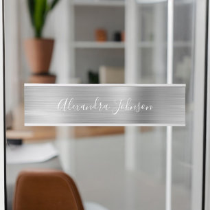 Letrero Para Puerta Moderno Relieve metalizado de negocios plateado de