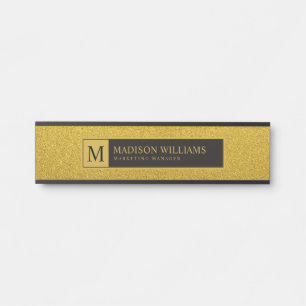 Letrero Para Puerta Monograma dorado negro y dorado personalizado