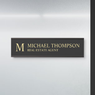 Letrero Para Puerta Monograma profesional Negro y Oro