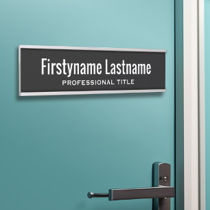 Letrero Para Puerta Nombre blanco negro básico y título profesional