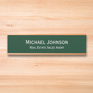 Letrero Para Puerta Nombre de la oficina profesional Título Verde oscu
