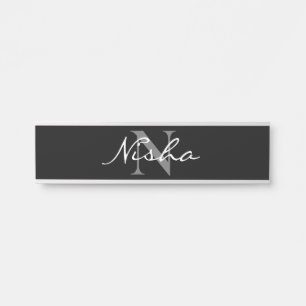 Letrero Para Puerta Nombre de monograma elegante personalizado en blan
