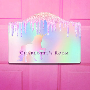 Letrero Para Puerta Nombre holográfico del arco iris rosa del purpurin