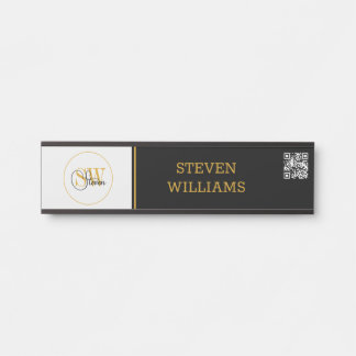 Letrero Para Puerta Nombre monogramado y código moderno de firma / QR