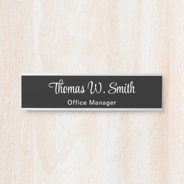 Letrero Para Puerta Nombre profesional de guión moderno Negro (Anverso)