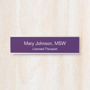 Letrero Para Puerta Nombre Título del Profesional Morado Oscuro Blanco