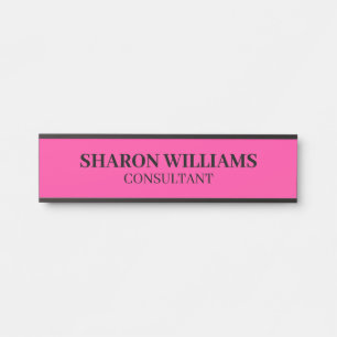Letrero Para Puerta Nombre Título Empleado Rosa Brillante Profesional