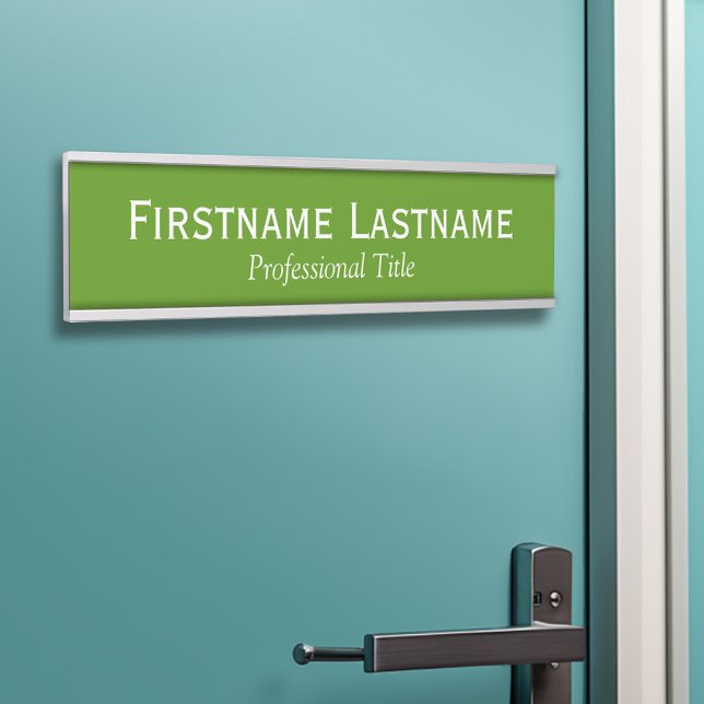 Letrero Para Puerta Nombre verde y blanco y título profesional (Personalized Door Sign - Add Your Custom Text)