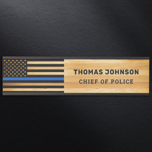 Letrero Para Puerta Oficial de policía Thin Blue Line Rustic Wood Nam