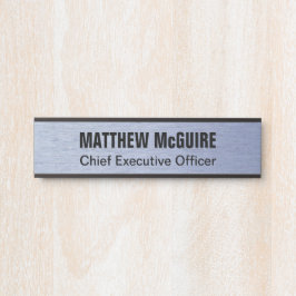 Letrero Para Puerta Oficina de aspecto Metalizado azul cepillado