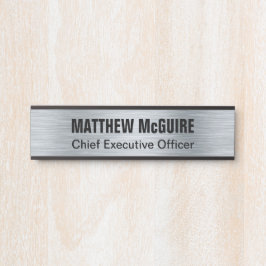 Letrero Para Puerta Oficina de aspecto plateado cepillado