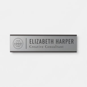 Letrero Para Puerta Oficina de Logo Personalizado Profesional Plata Mo