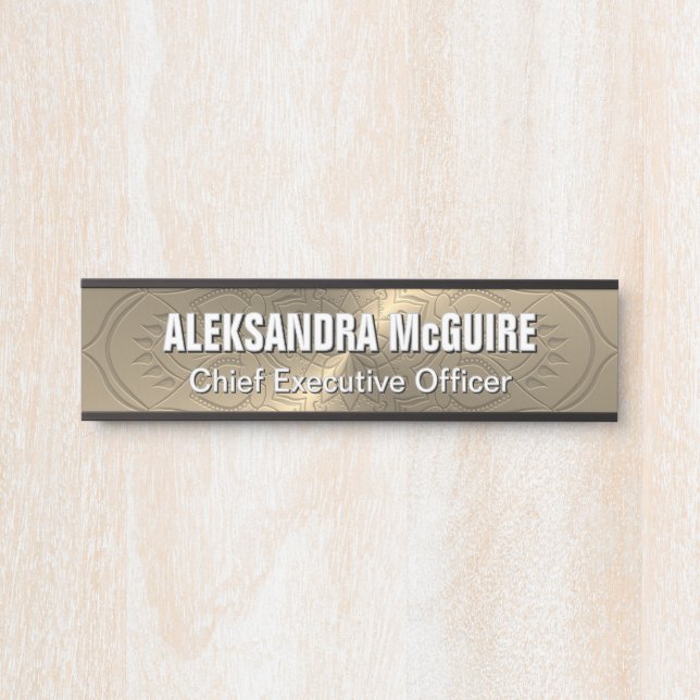 Letrero Para Puerta Oficina de Mandala de Brass Gold Etched (Anverso)