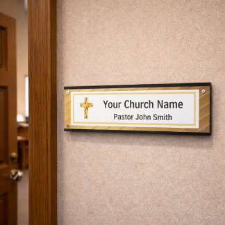 Letrero Para Puerta Pastor De La Iglesia Clásico Oro Y Negro