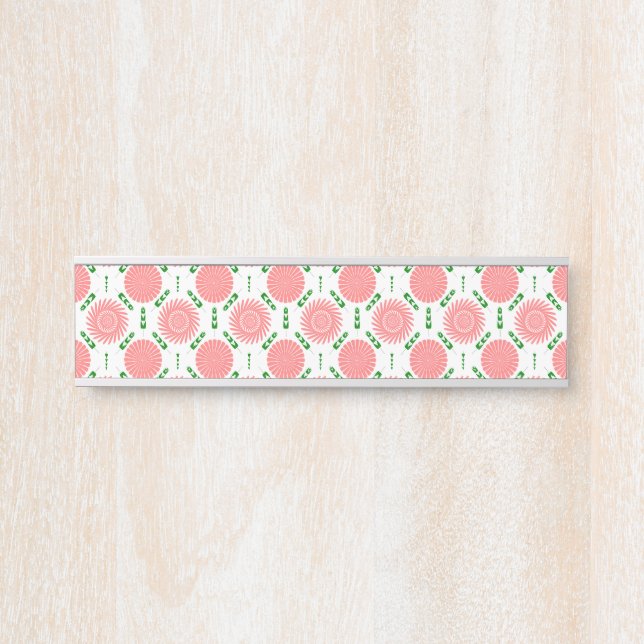 Letrero Para Puerta patrón con flores rosas (Anverso)