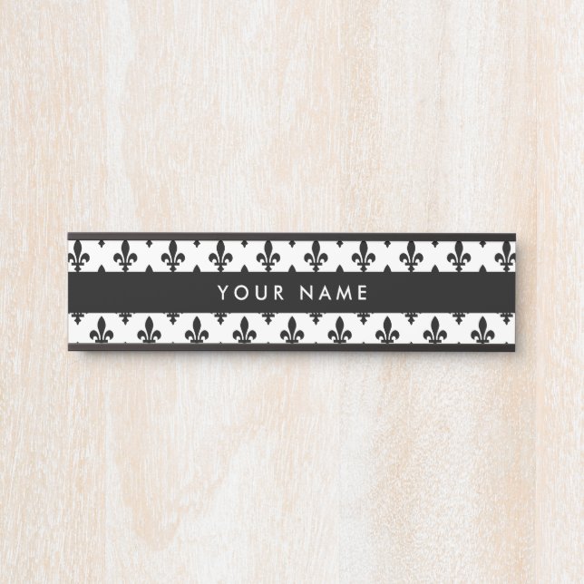 Letrero Para Puerta Patrón Fleur de Lis, francés, real, negro (Anverso)