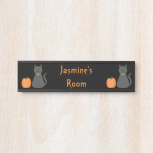 Letrero Para Puerta Personalizado de gatos y calabazas de Halloween