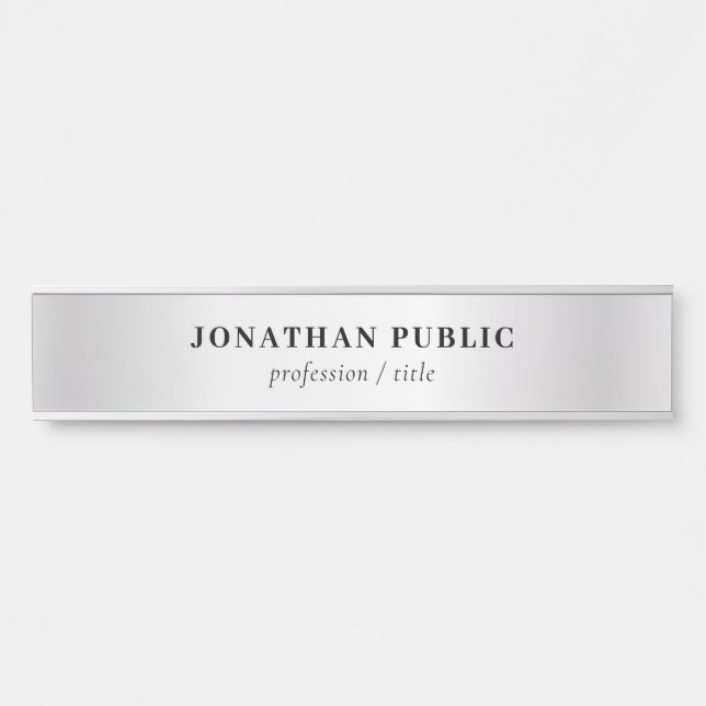 Letrero Para Puerta Personalizado Faux Silver Elegant Modern Template  (Anverso)