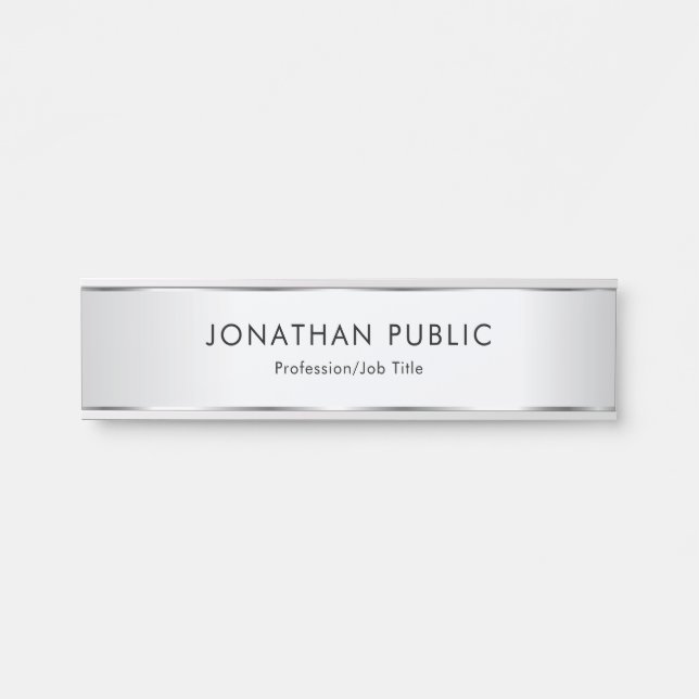 Letrero Para Puerta Personalizado Faux Silver Elegant Moderno Template (Anverso)