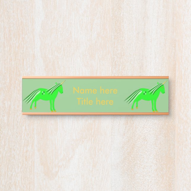 Letrero Para Puerta Personalizado irlandés verde y unicornio de oro (Anverso)