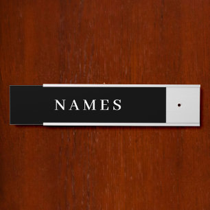 Letrero Para Puerta Personalizado negro simple Añadir su nombre elegan